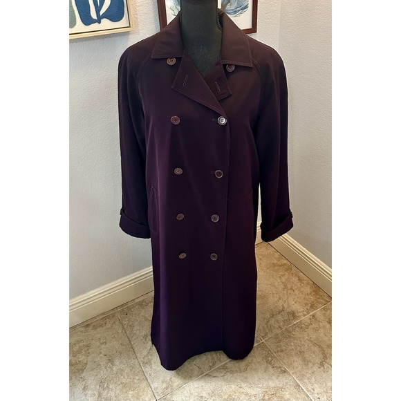 Vintage Preston & York Womens Size 6 Long Pea Coat Duster Overcoat Eggplant - Picture 7 of 10